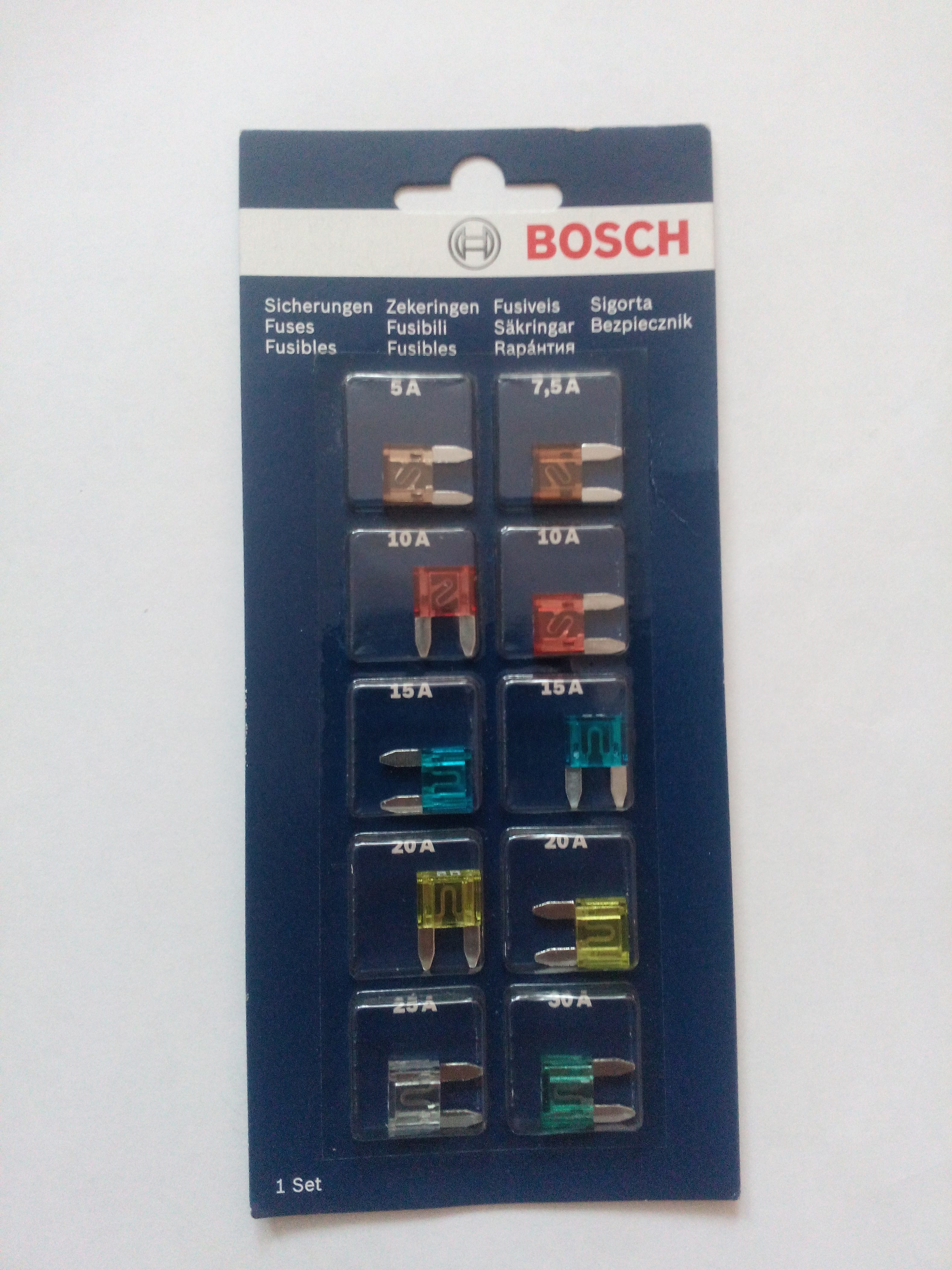 купить Комплект предохранителей mini BOSCH 1 987 529 038 на Рено (Renault) Дачия (Dacia) Логан, МСВ, Дастер, Лоджи.