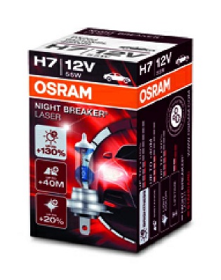 купить Лампа галогенная NIGHT BREAKER LASER H7 12V 55W PX26d OSRAM 64210 NBL на Рено (Renault) Дачия (Dacia) Логан, МСВ, Дастер, Лоджи.